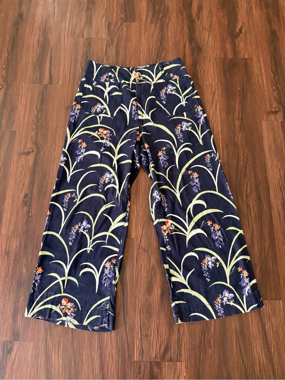 Anthropology x Maeve Women's Navy Floral Wide-Leg Pants - Picture 2 of 9